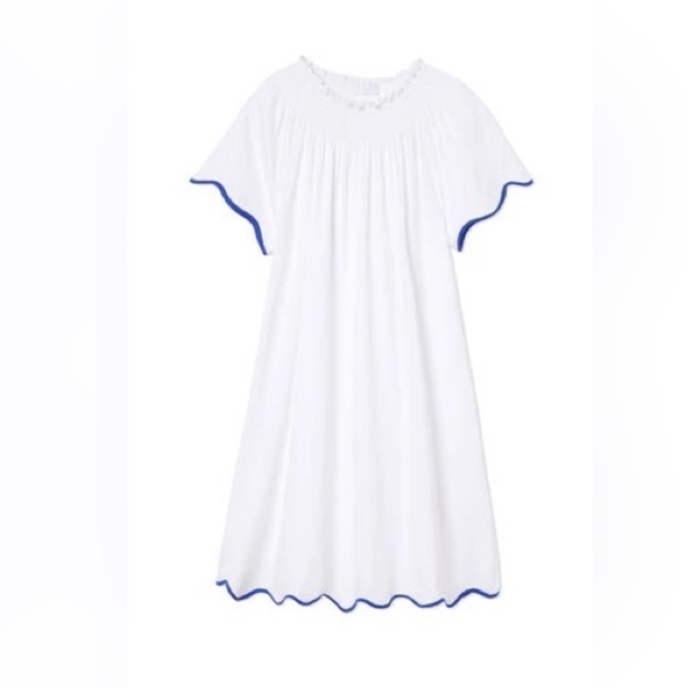 LAKE Patio Dress Chic White Dress with Blue Accents